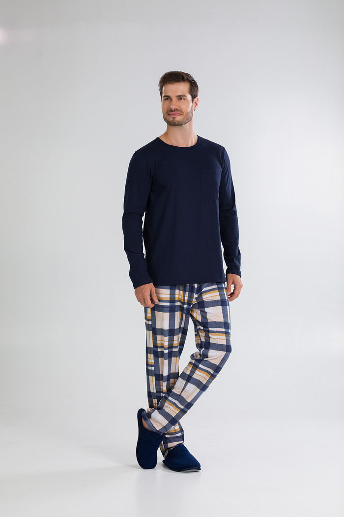 PIJAMA MASCULINO MANGA LONGA MARINHO E XADREZ WINTER