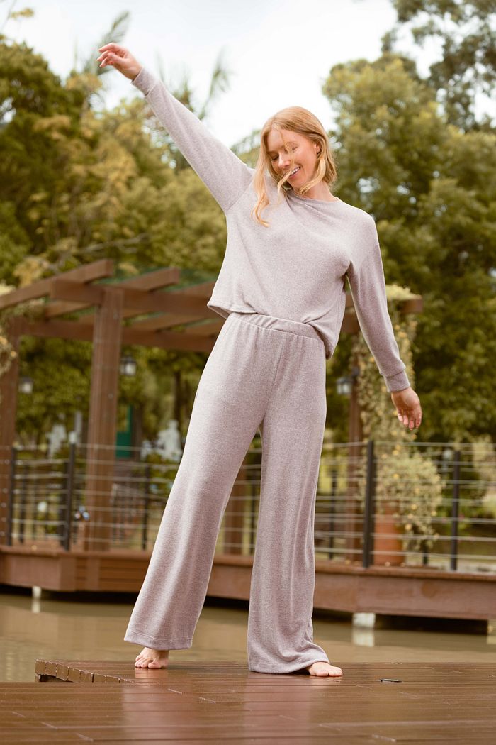 CONJUNTO FEMININO MALHA WINTER BLUSA AMPLA E CALÇA WIDE ROSA