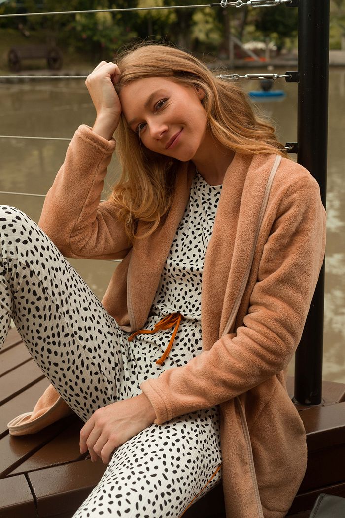 CASACO FEMININO LONGO FLEECE CARAMELO