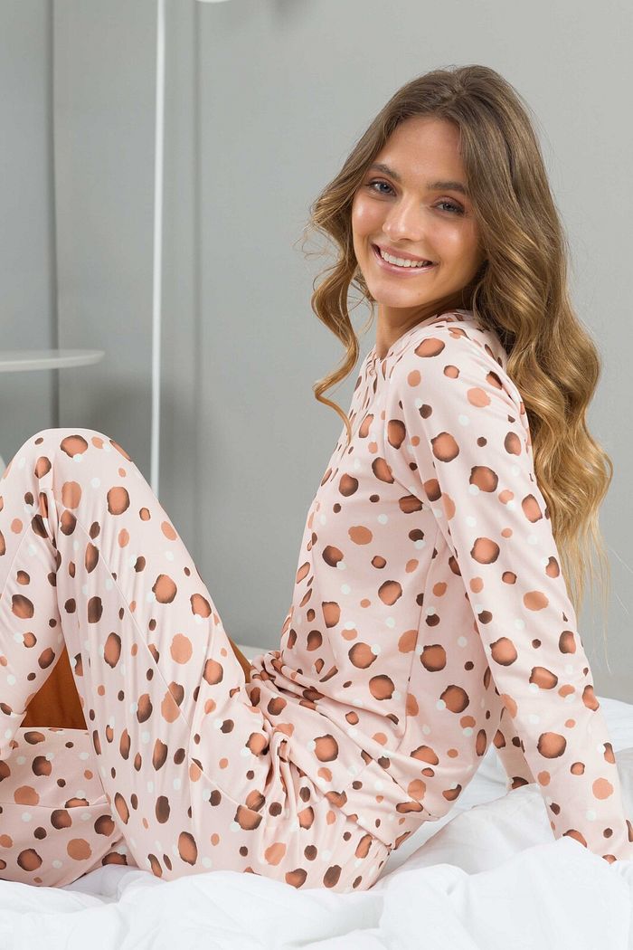 PIJAMA FEMININO MANGA LONGA POÁS TOQUE DE PÊSSEGO COM PELÚCIA