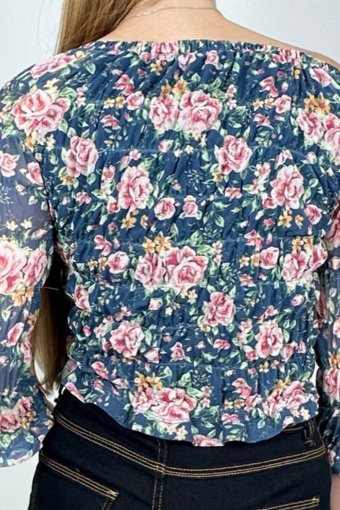 Blusa Tule Boho Brigitte Pretty Girl Flores Rosas