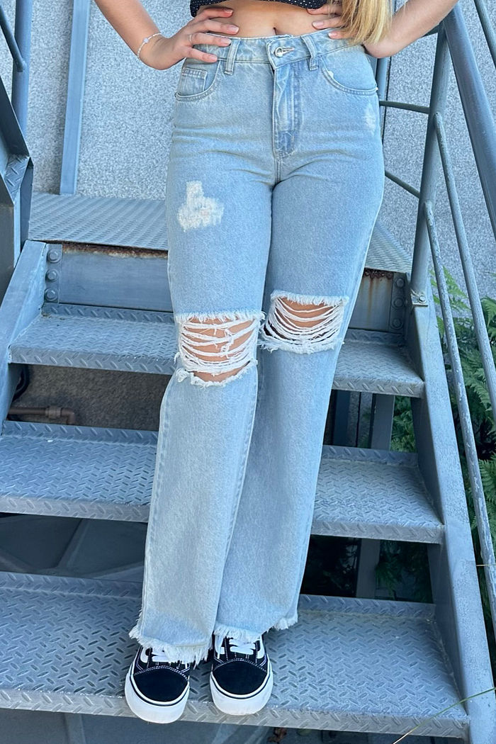 Calça Jeans Rasgada Wide Leg Petra Puido