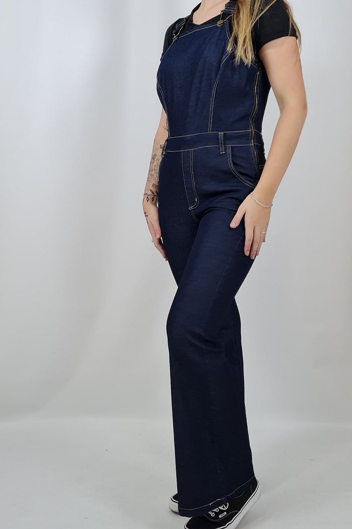 MACACÃO FEMININO JEANS FLARE GUANDU