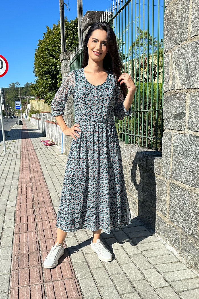 VESTIDO MIDI ESTAMPADO ONÇA POLLYANNA PRETTY GIRL