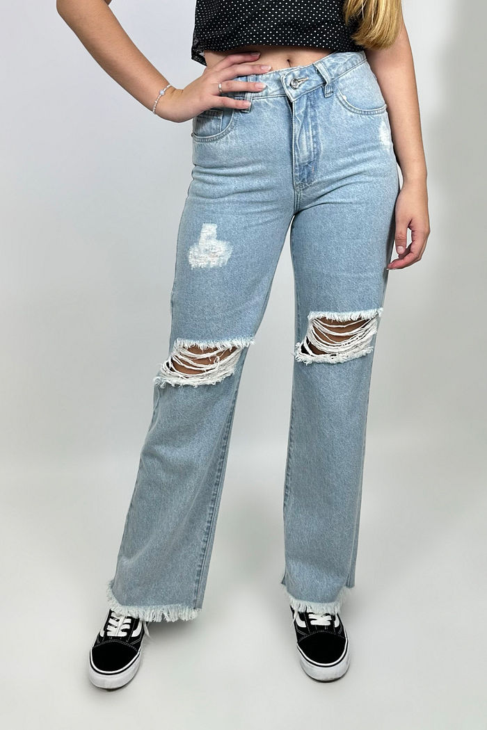 Calça Jeans Rasgada Wide Leg Petra Puido