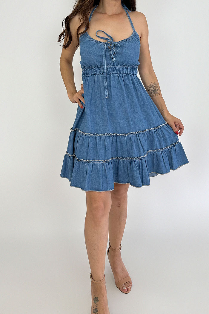 VESTIDO JEANS CURTO BOHO GRETA PRETTY GIRL