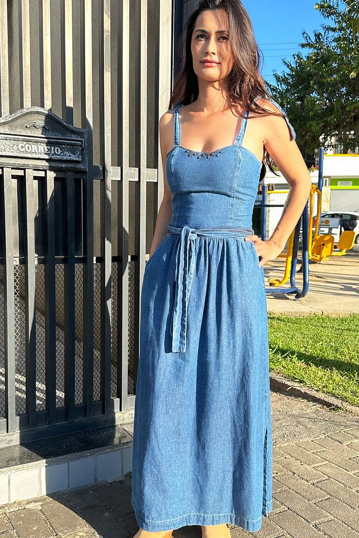 VESTIDO JEANS LONGO CORAL