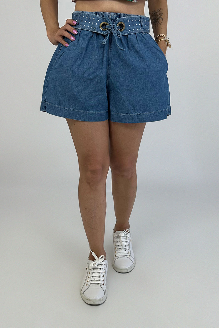 SHORT JEANS CURTO CINTO STRASS