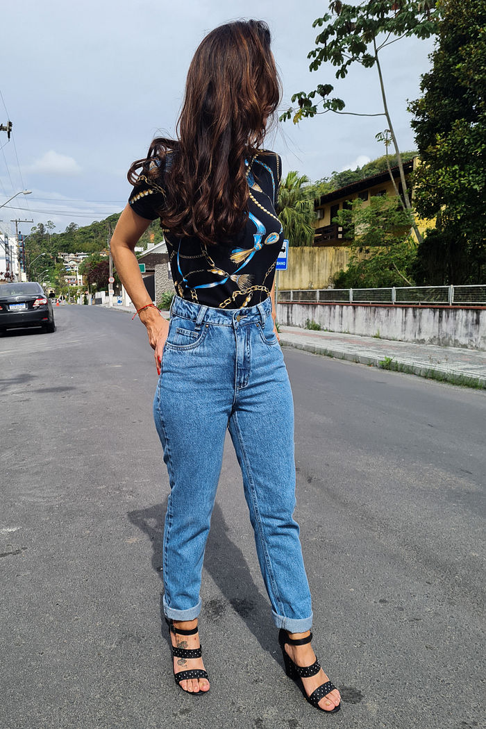 Calça Jeans Mom Mel Marmorizado