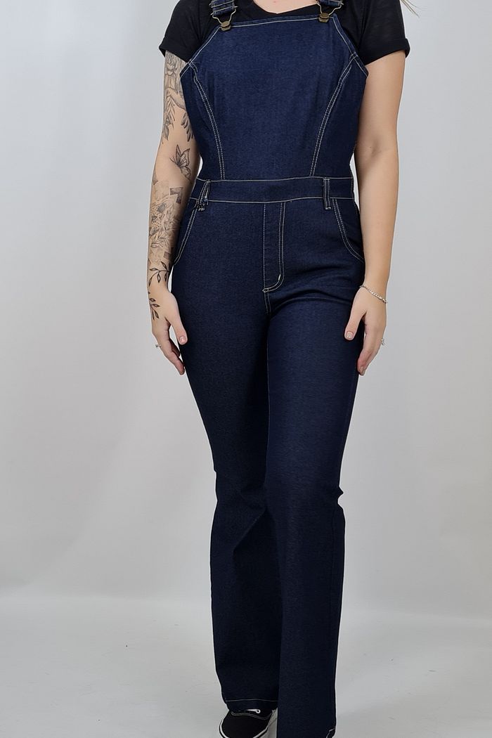MACACÃO FEMININO JEANS FLARE GUANDU