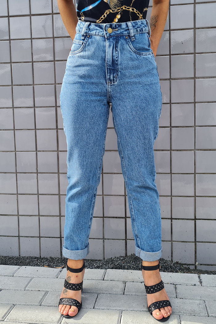 Calça Jeans Mom Mel Marmorizado