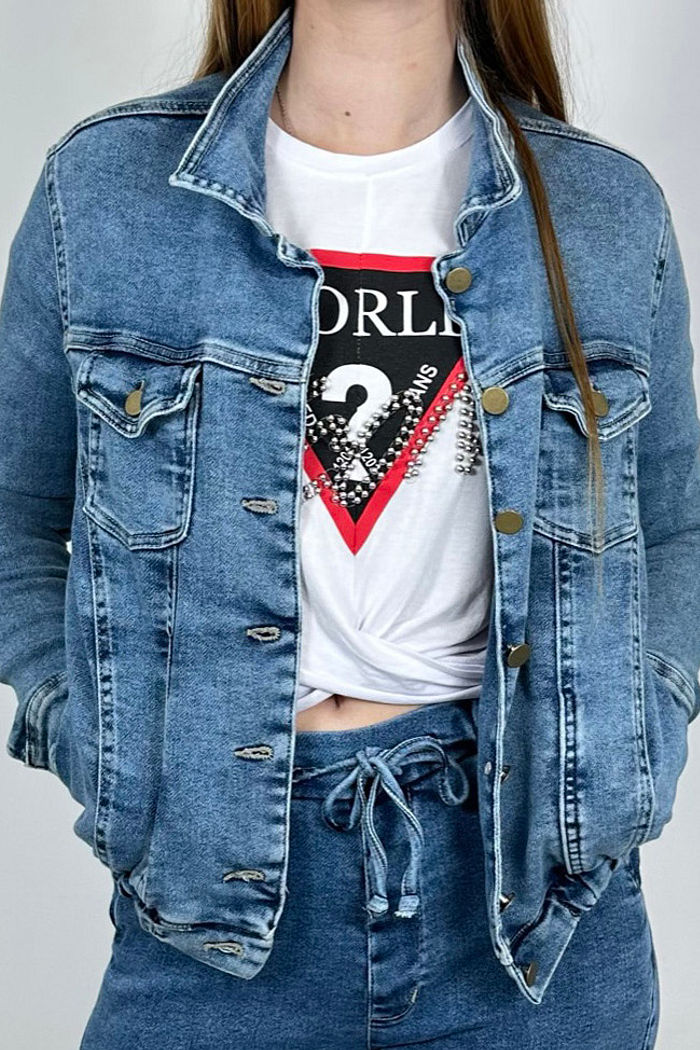 Jaqueta Jeans Cande Moletom Marmorizado