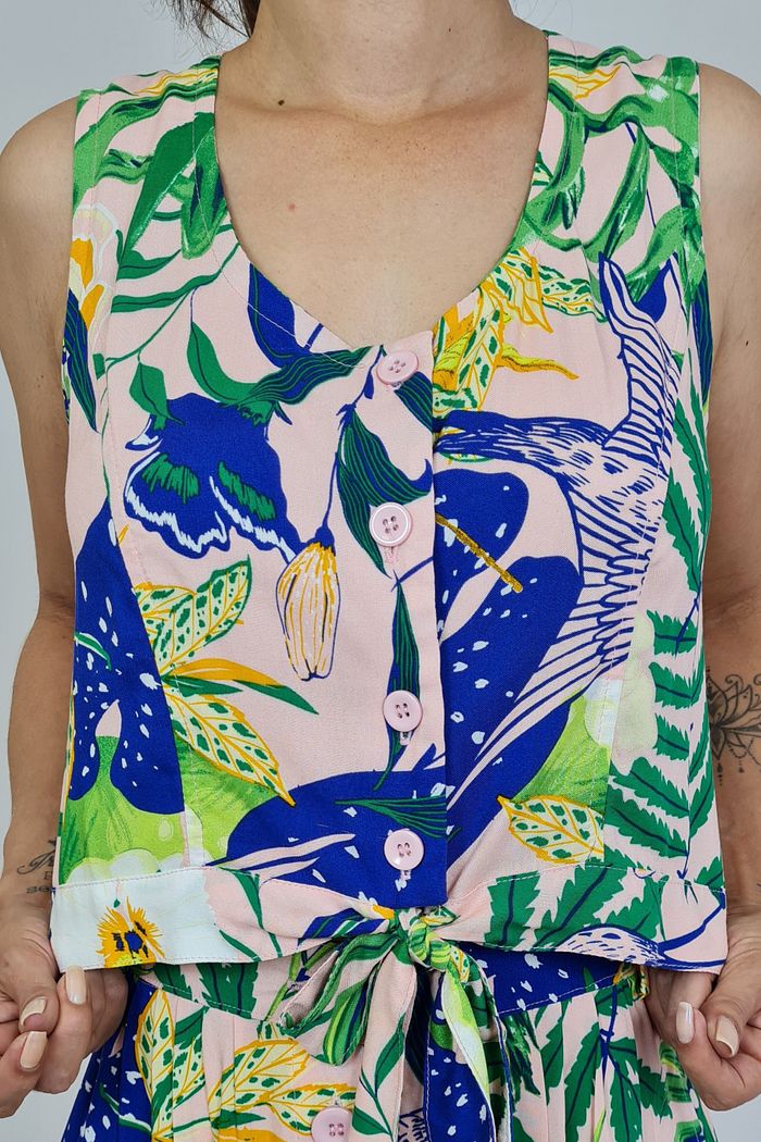 Blusa Floral Amarrar Cropped