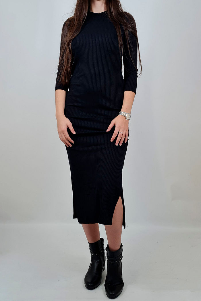 VESTIDO MIDI LONGO JUSTO PRETO VAL MEIA MANGA PRETTY GIRL