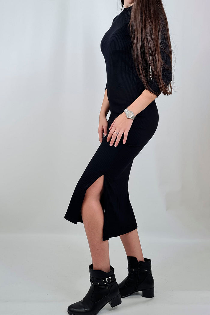 VESTIDO MIDI LONGO JUSTO PRETO VAL MEIA MANGA PRETTY GIRL