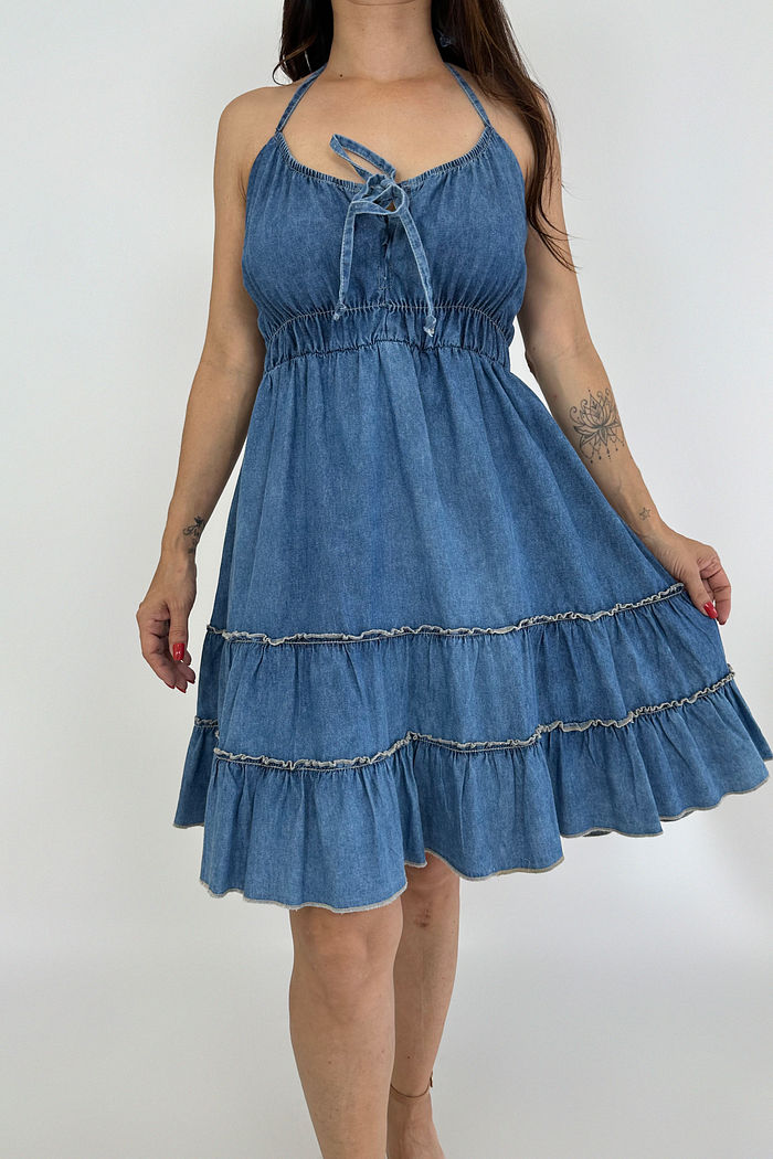 Vestido jeans curto sales soltinho