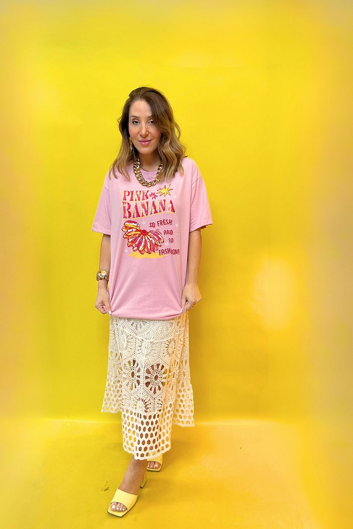 T-Shirt Over Fem Algodão Amaciado Pink Banana Rosa