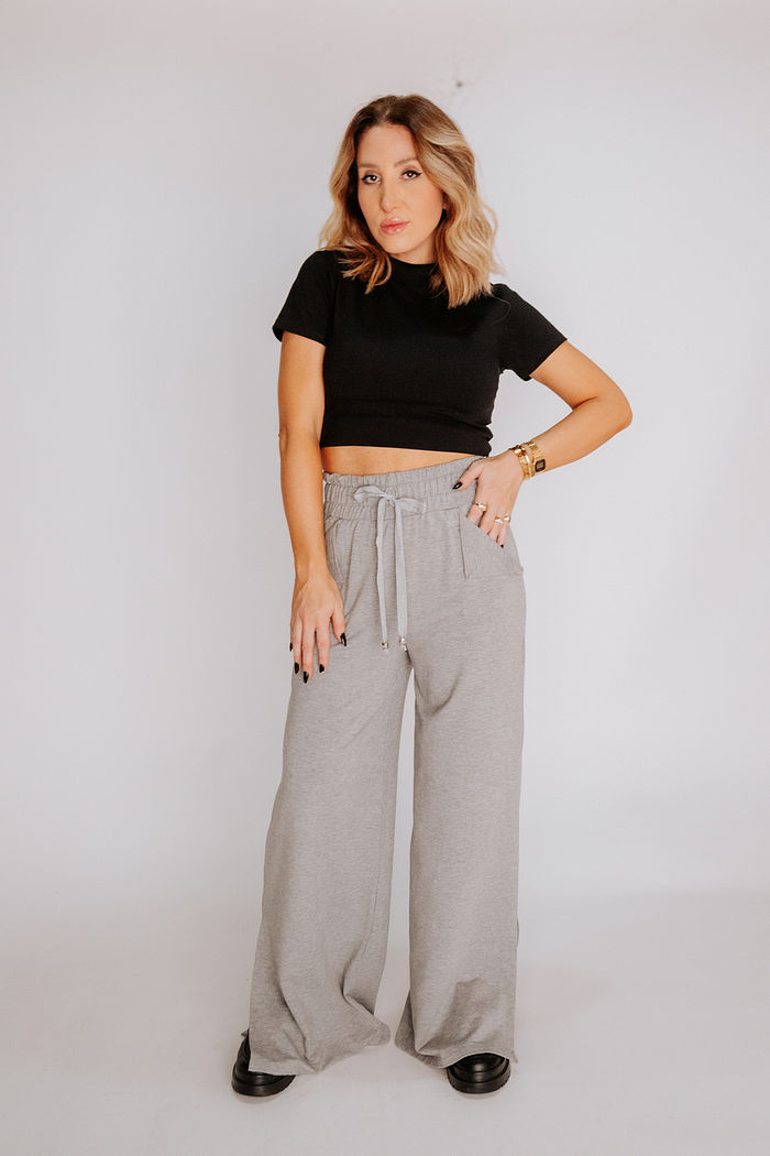 CALÇA WIDE LEG BOLSO/CORDÃO MESCLA MEDIO GRACE