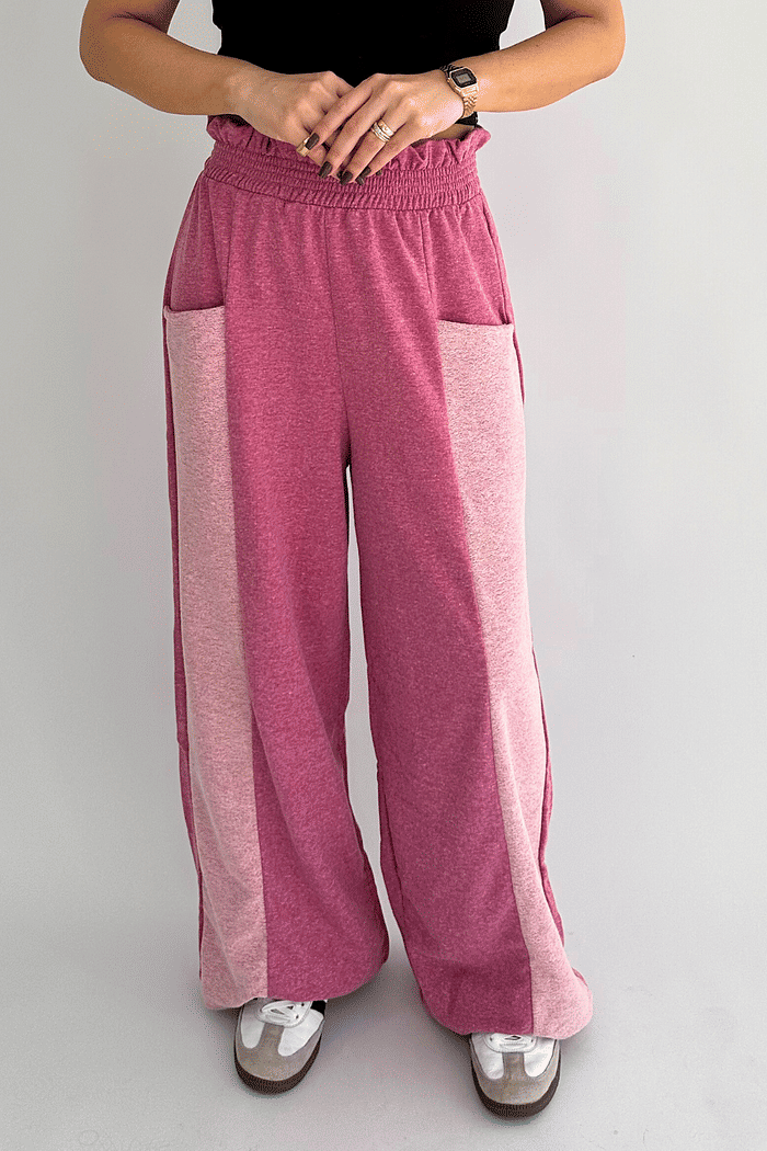 Calça Botone Wide Leg Feminina Romena Mauve