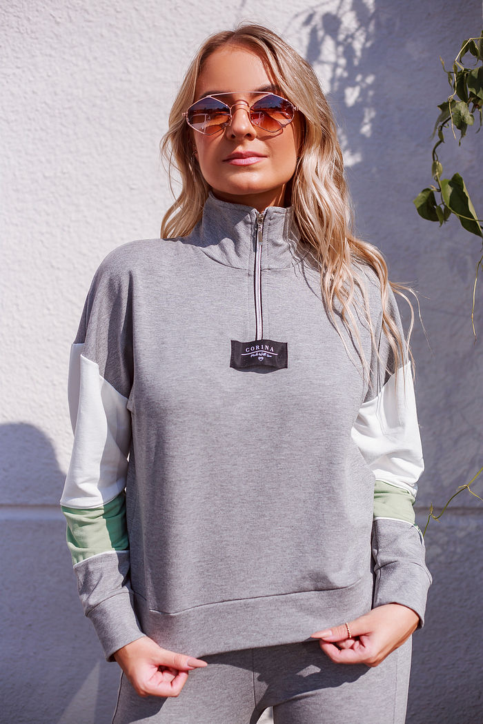 Moletom Feminino Gola Alta com Zíper Martina Mescla Médio