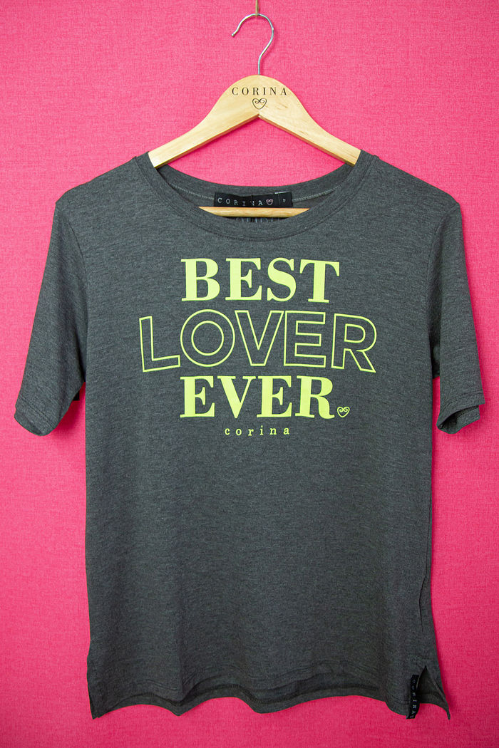 T-Shirt Feminina Viscolycra Best Lover Mescla Escuro