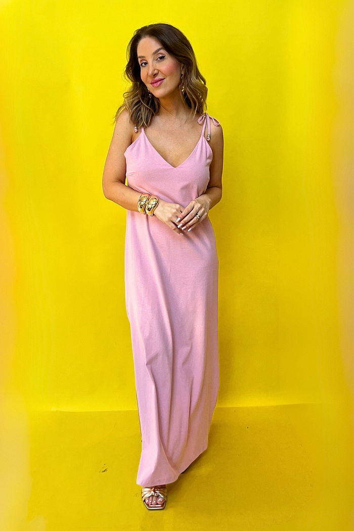 VESTIDO LONGO ALCINHA MALHA MAVIE ROSA