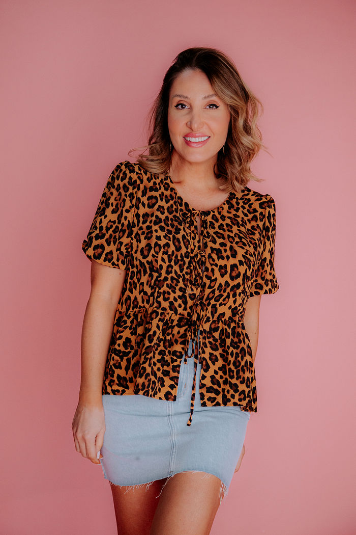 BATA LAÇOS CAROLA ONÇA MARROM