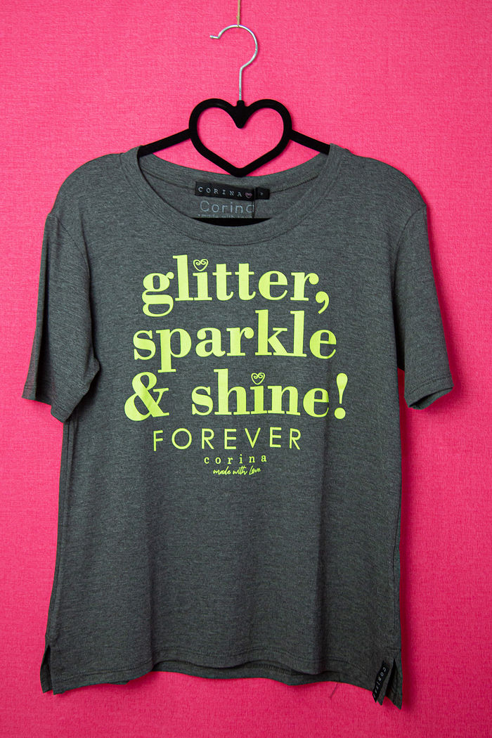 T-Shirt Feminina Viscolycra Glitter Mescla Escuro