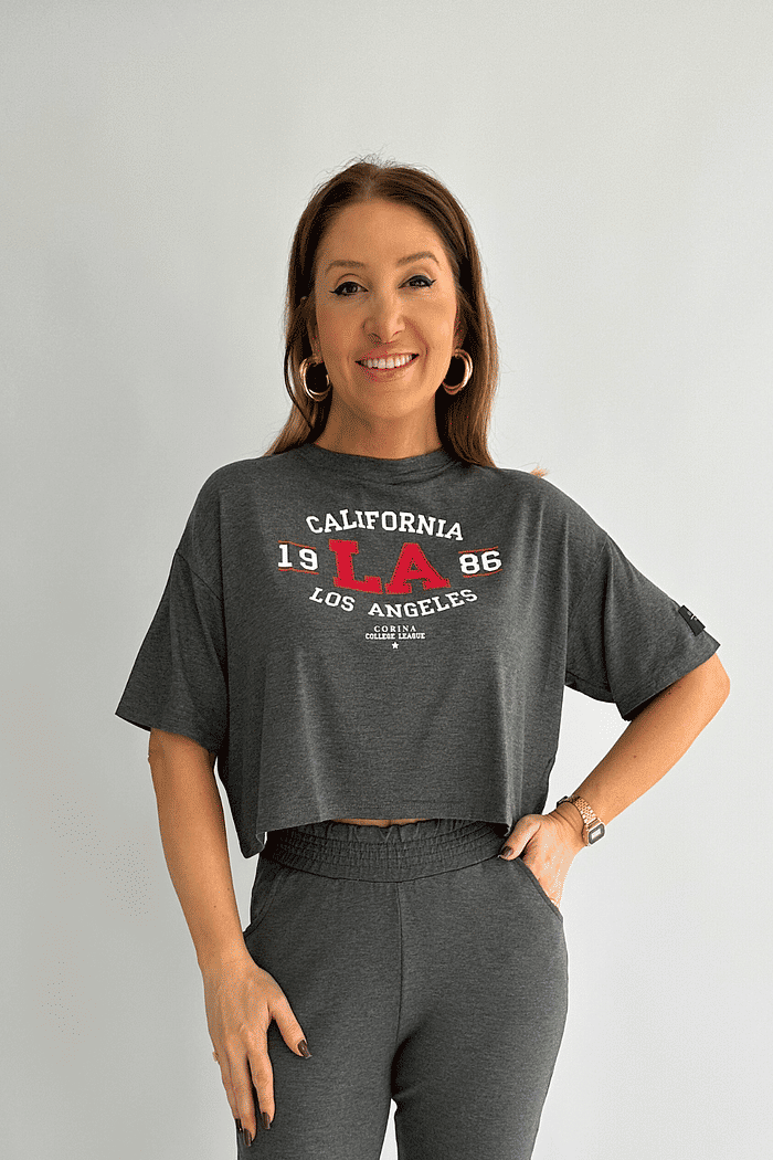 Cropped Oversized Viscolycra Los Angeles Mescla Escuro