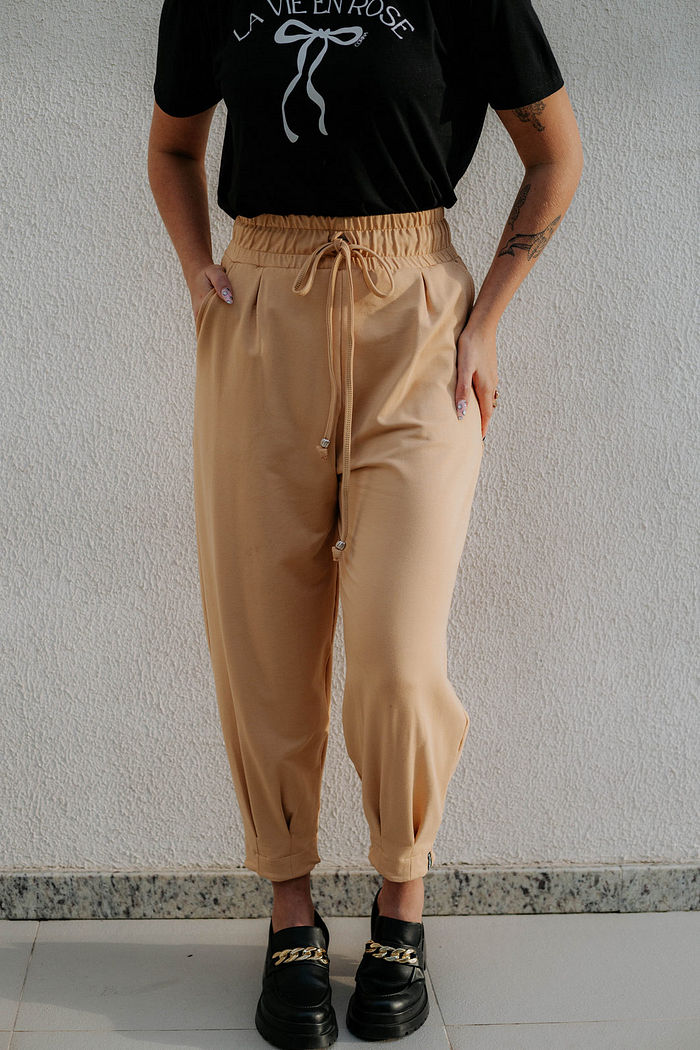 CALÇA MOLETOM ROMANA BEGE CENTEIO