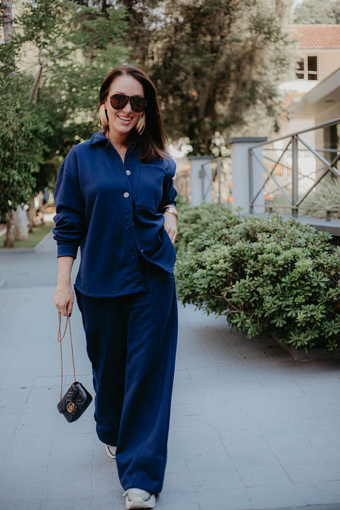 Calça Moletom Wide Leg Feminina Alicia - Marinho