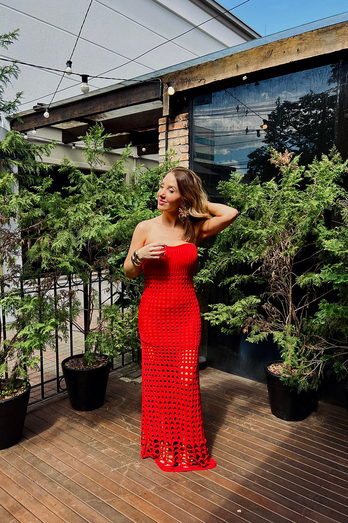 VESTIDO TRICOT TOMARA QUE CAIA PANDORA VERMELHO