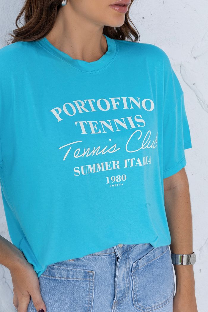 T-Shirt Oversized Feminina Viscolycra Portofino Azul