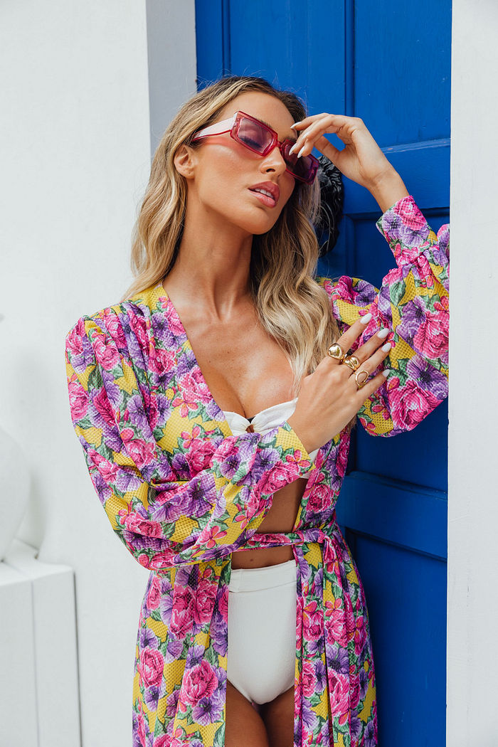 Saída de Praia em Tela Santorini Floral Lilas