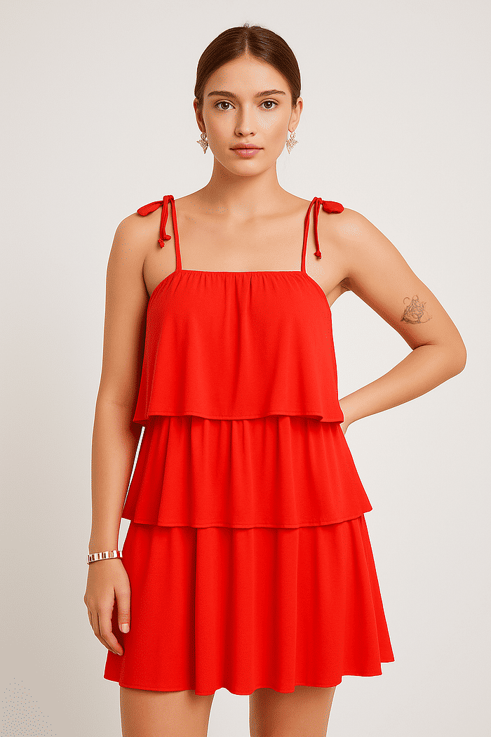 Vestido de Alcinha Viscolycra Com Babados Perola Vermelho