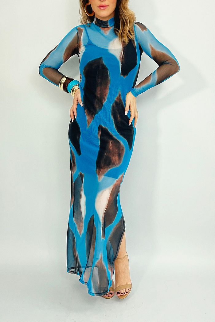 VESTIDO TELA MANGA LONGA ABSTRATO - ZOLA