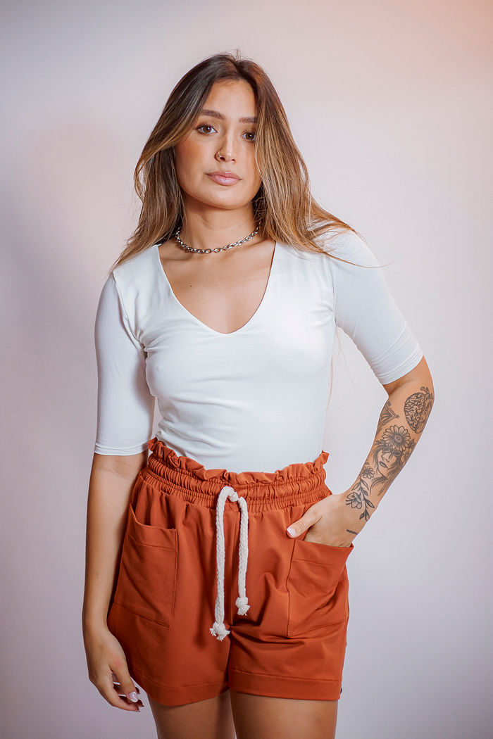 Short Moletom Feminino com Bolso Isabel Ferrugem