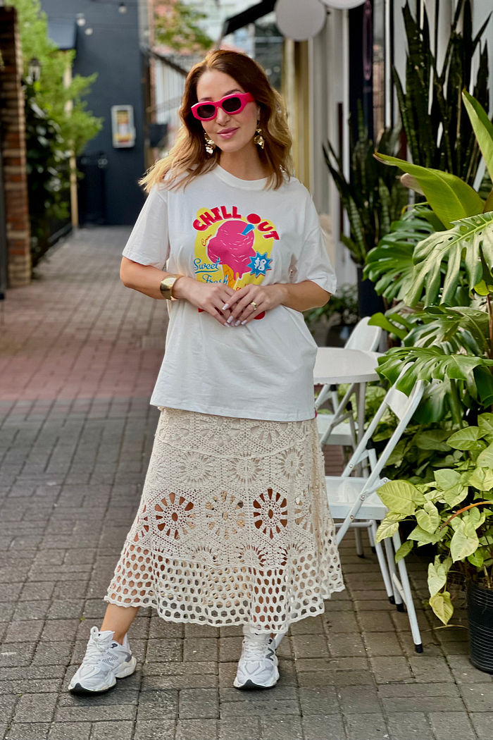 T-Shirt Over Fem Algodão Gelato Amaciado  Off White