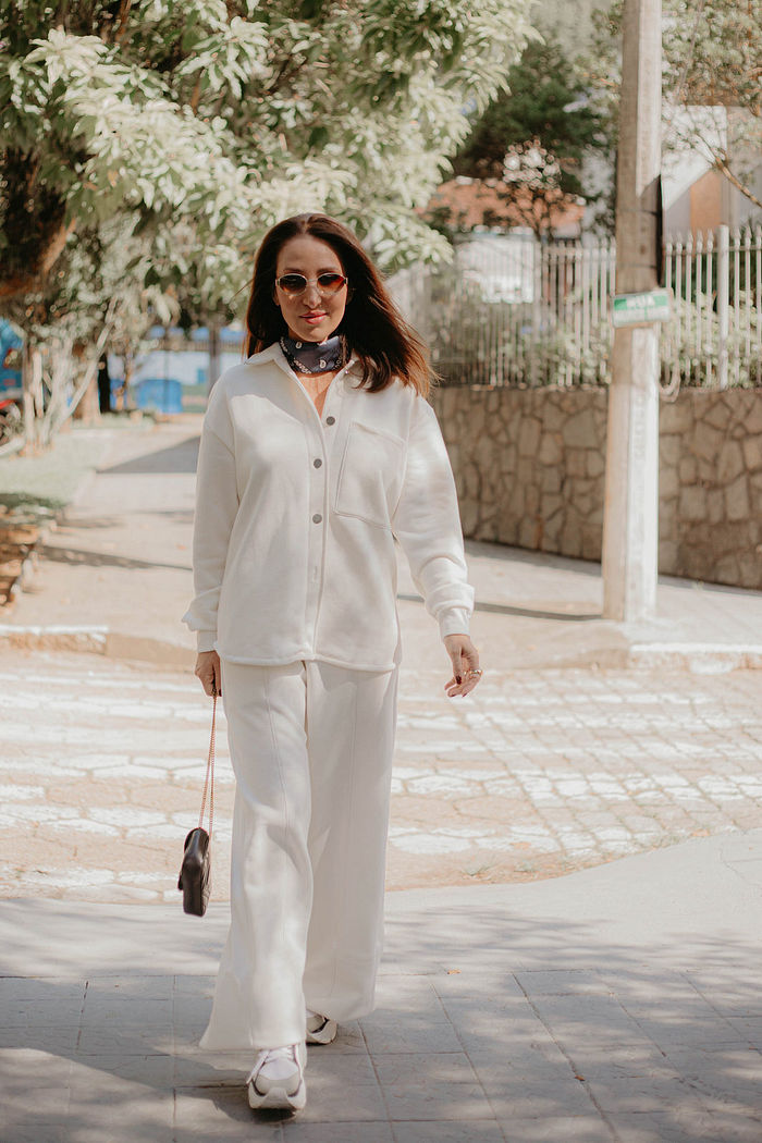 Calça Moletom Wide Leg Feminina Alicia - Off