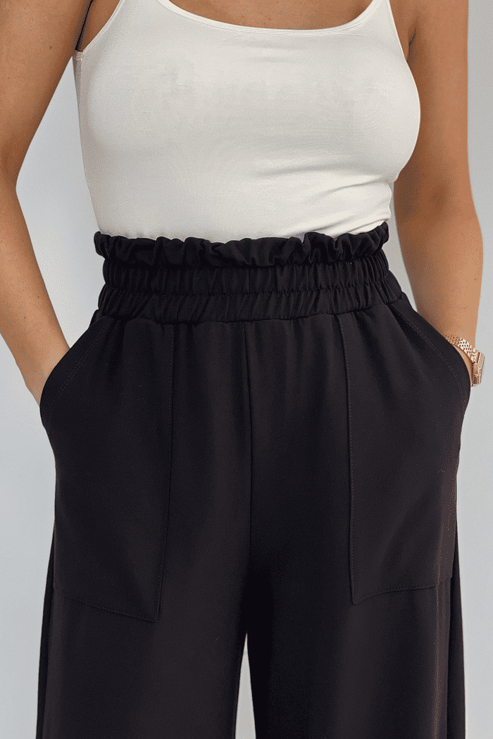 Calça Moletom Wide Leg Feminina Preta Jana