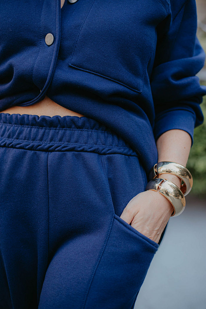 Calça Moletom Wide Leg Feminina Alicia - Marinho