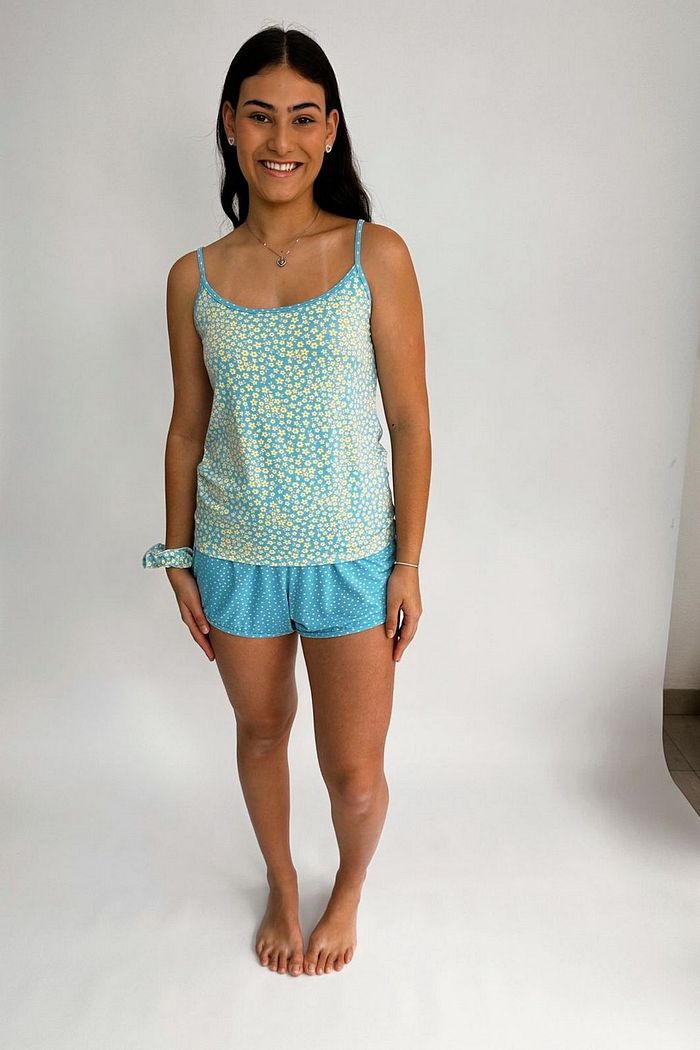 Pijama Feminino Alça com Short - Sonho Astral Azul