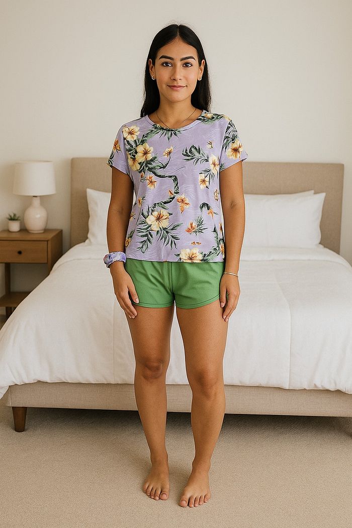 Pijama Feminino Manga Curta com Shorts - Encanto Lilás