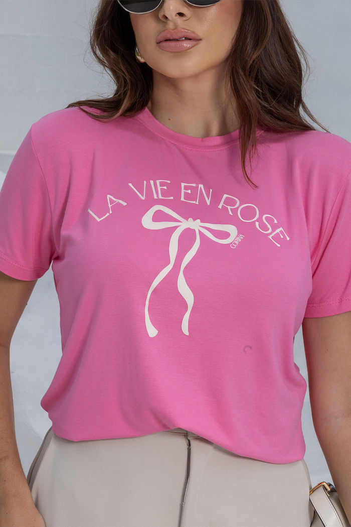 T-Shirt Fem Viscolycra Estampada La Vien m Rose Rosa