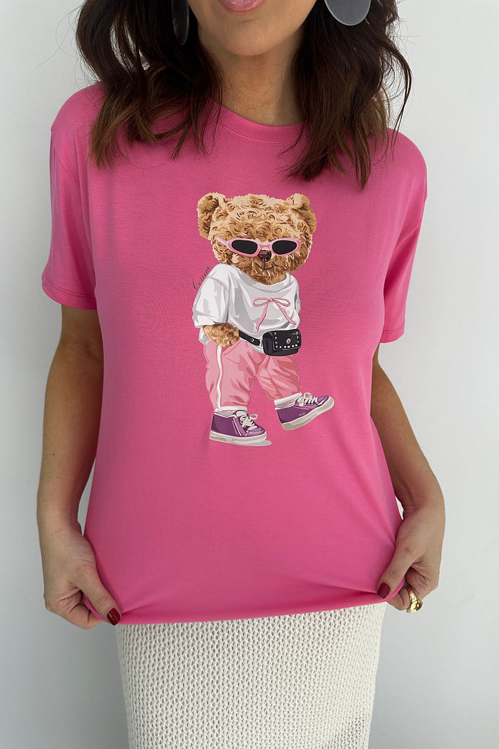 T-Shirt Feminina - Urso Pochete - Rosa