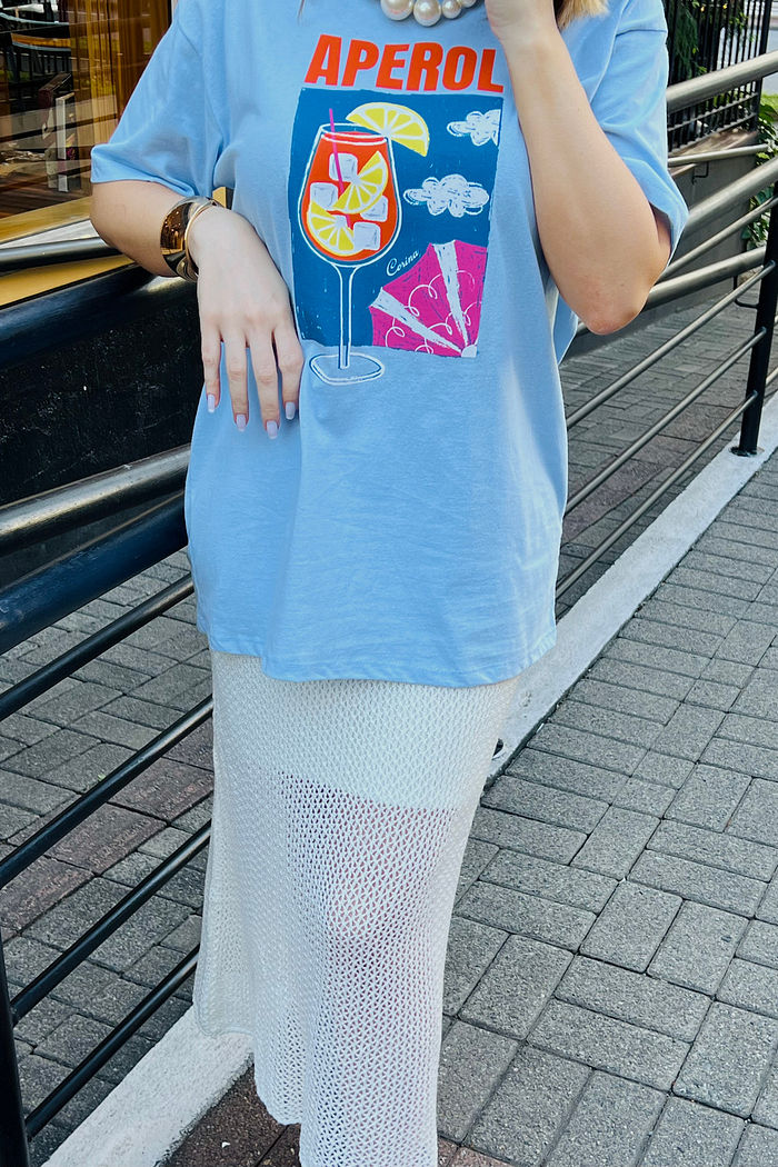 T-Shirt Over Fem Algodão Amaciado Aperol Azul