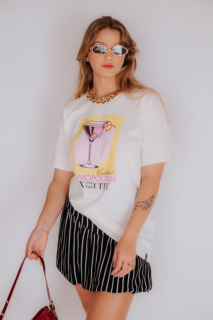T-Shirt Over Fem Algodão Amaciado Cosmopolitan Off White