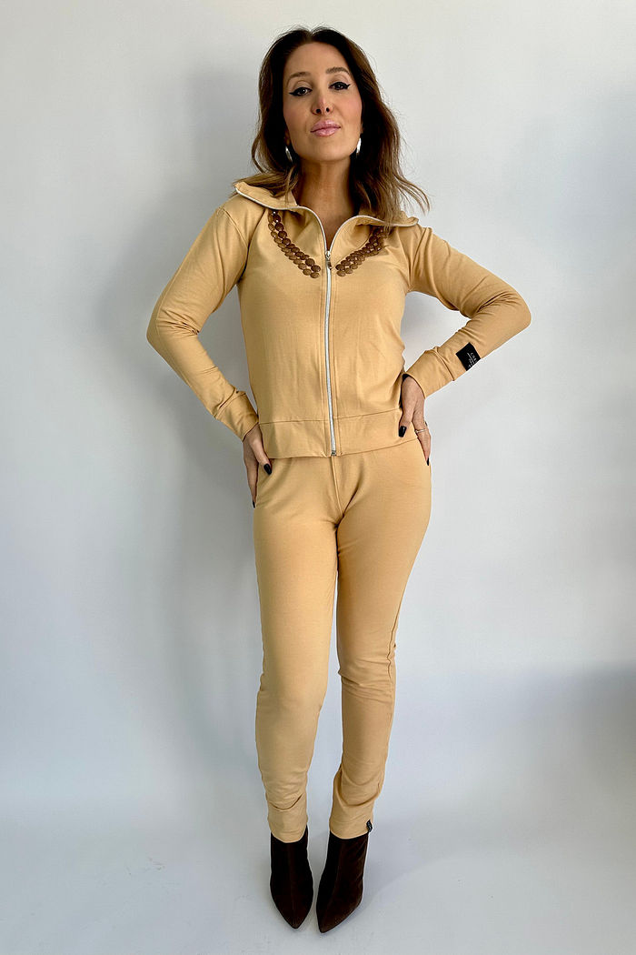 CALÇA MOLETOM BOLSO REBECA BEGE