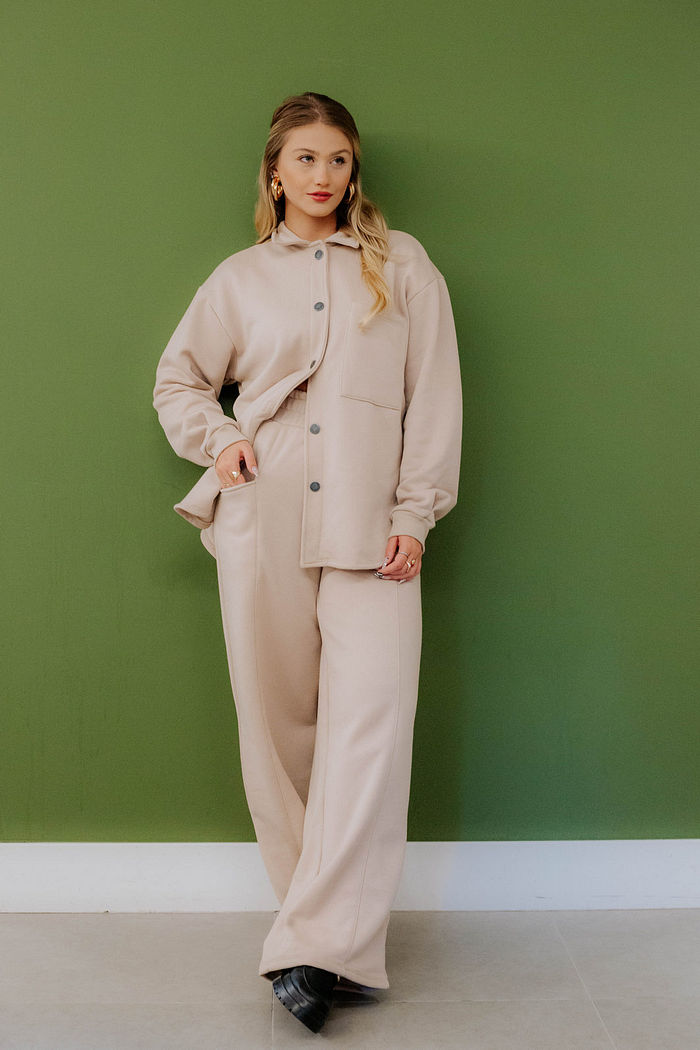 Calça Fem. Moletom Wide Briana Bege