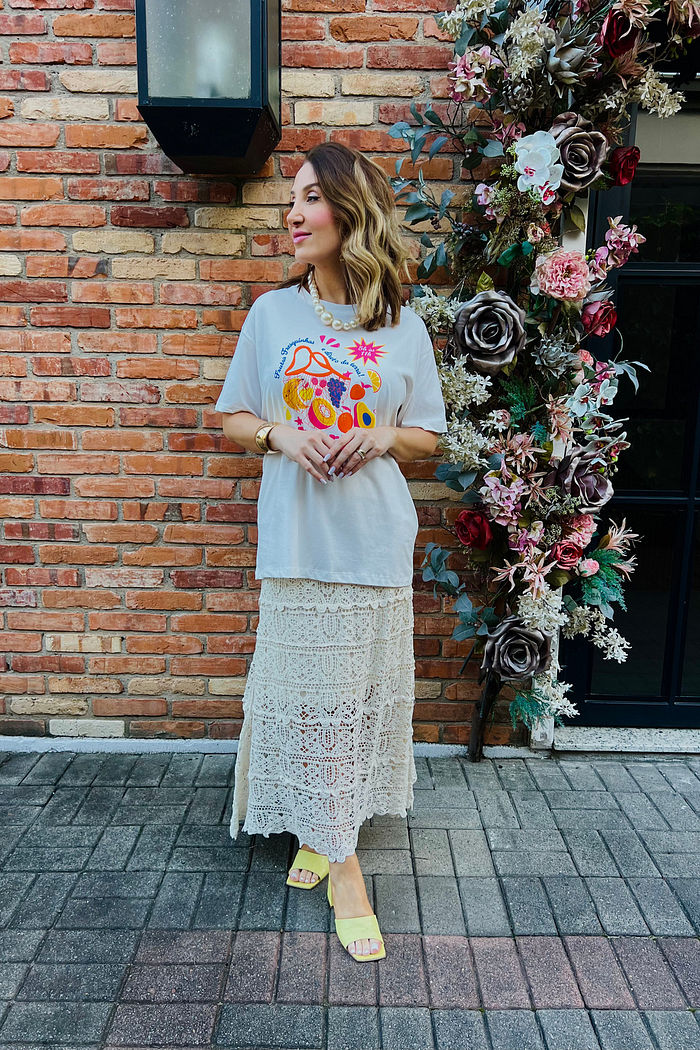 T-Shirt Over Fem Algodão Amaciado dia de Feira Off White